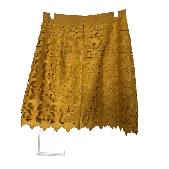 LOFT Women's 6 Mustard Yellow Layered Cutout Embroidered Skirt BOHO Academia NWT - Picture 3 of 8